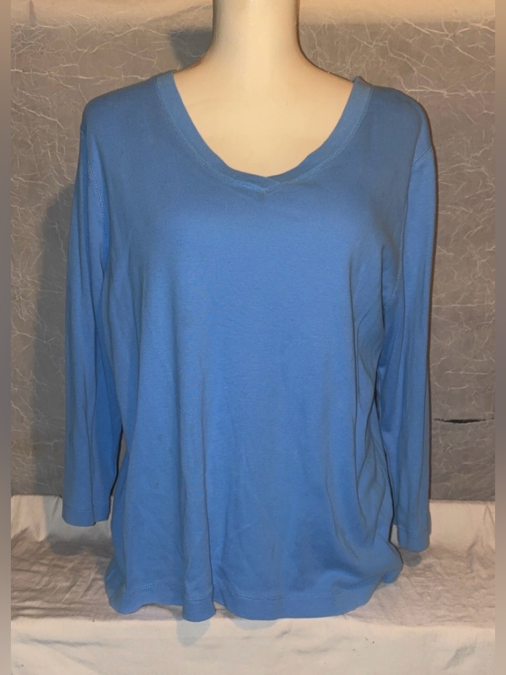 Kim Rogers XL Blue Long Sleeve V Neck 100% Cotton Casual Top